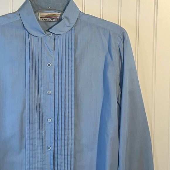 Rainbow Ridge Pleated Too Women’s 16 Blue Long Sleeve Button Down Work Dress - Picture 3 of 11